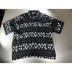 Basix‎ Jammin Hawaiian shirt men's 2XL blue floral parrot macaw short sleeve